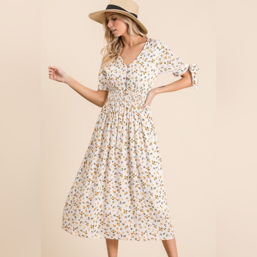 Pinkblush floral tie sleeve midi dress nwot
